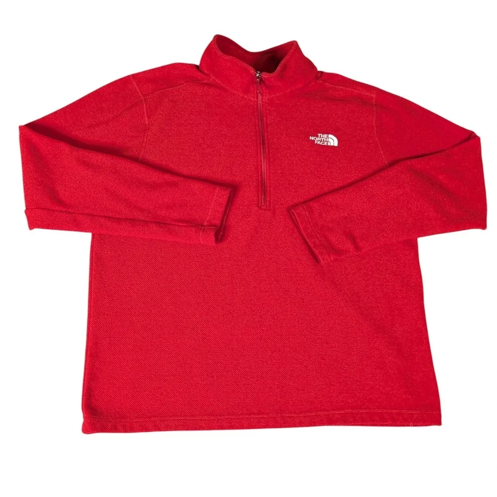 The North Face Mens Red Textured Waffle Knit Quarter Zip Fleece Pullover XL